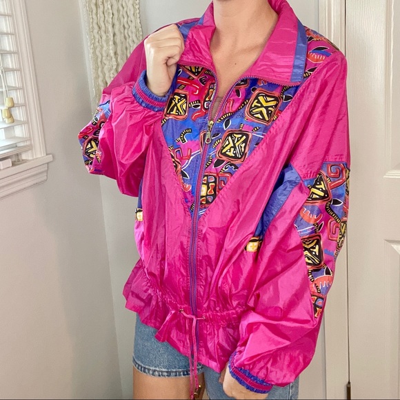Jackets & Blazers - XL Vintage Nylon Track Jacket Windbreaker Colorblock Pink 80s 90s